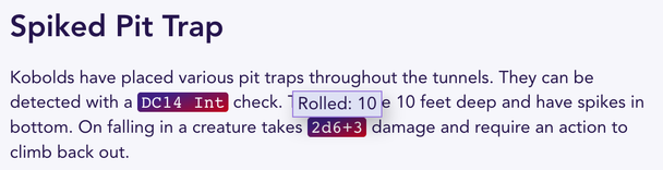 Example showing the dice roll of 2d6 + 3