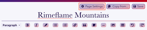 Screenshot showing the page settings button in the upper right corner of the editor