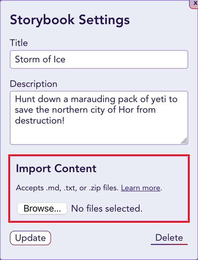 Screenshot showing the import file selector