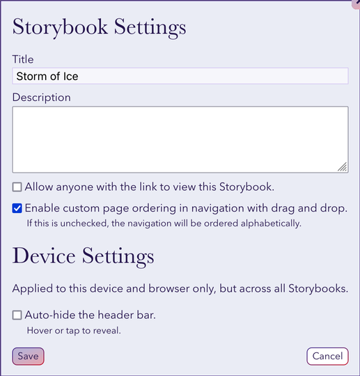 Screenshot of the settings modal